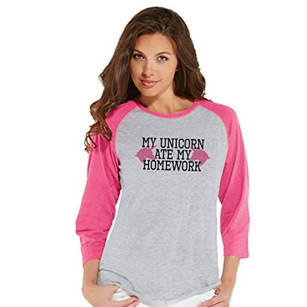 7 ate 9 Apparel Kids Unicorn Ate My Homework Raglan Tee Pink 7 ate 9 Apparel Kids Unicorn Ate My Homework Raglan Tee Pink
